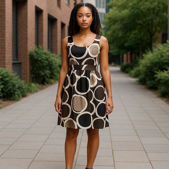 Banana Republic Women’s 14 Silk Blend Sleeveless Dress Brown Black Circle Print - Picture 1 of 11